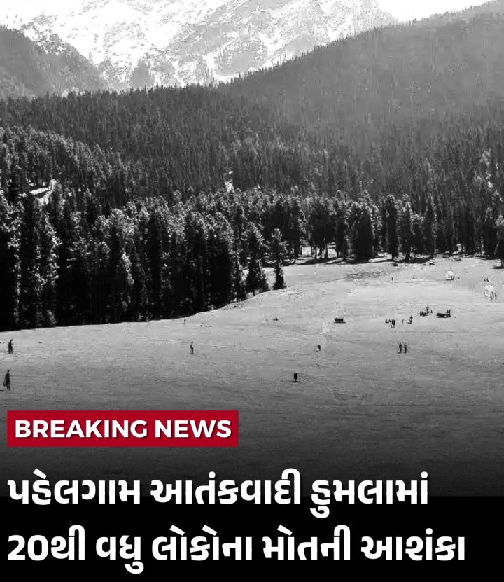 જમ્મુ-કાશ્મીરના પહેલગામમાં એક મોટો આતંકવાદી હુમલો થયો છે. બેસરનમાં આતંકવાદીઓએ પ્રવાસીઓ અને સ્થાનિક લોકો પર અંધાધૂંધ ગોળીબાર કર્યો હતો. જેમાં 20 લોકોના મોતની આશંકા છે.જેમાં પ્રવાસીઓ અને સ્થાનિક લોકોનો સમાવેશ થાય છે.