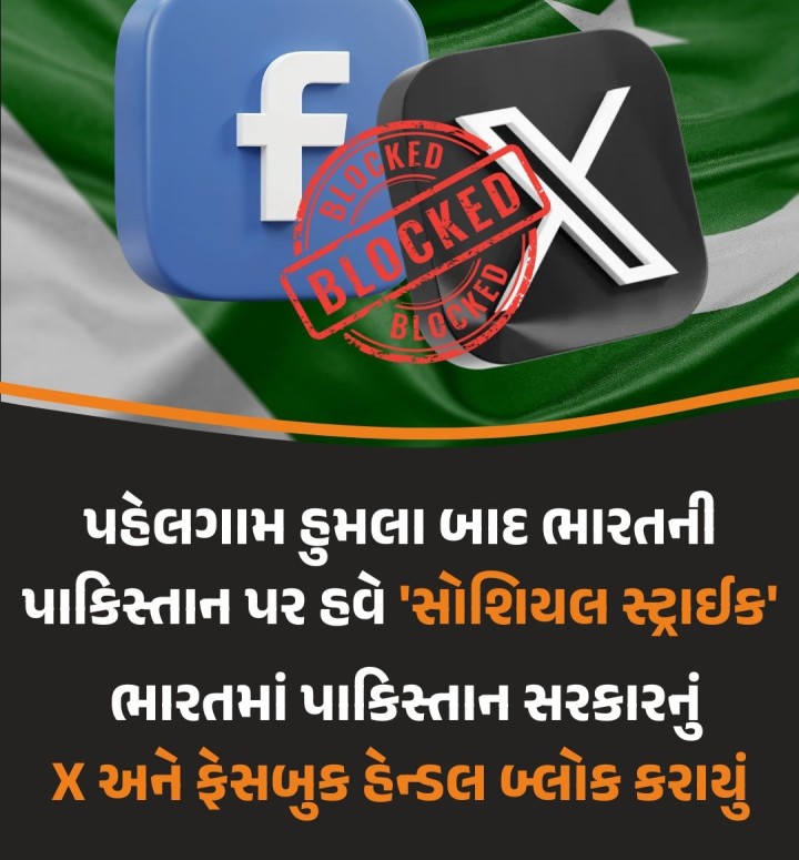 પહેલગામ હુમલા બાદ ભારતની પાકિસ્તાન પર હવે 'સોશિયલ સ્ટ્રાઈક': ભારતમાં પાકિસ્તાન સરકારનું X અને ફેસબુક હેન્ડલ બ્લોક કરાયું