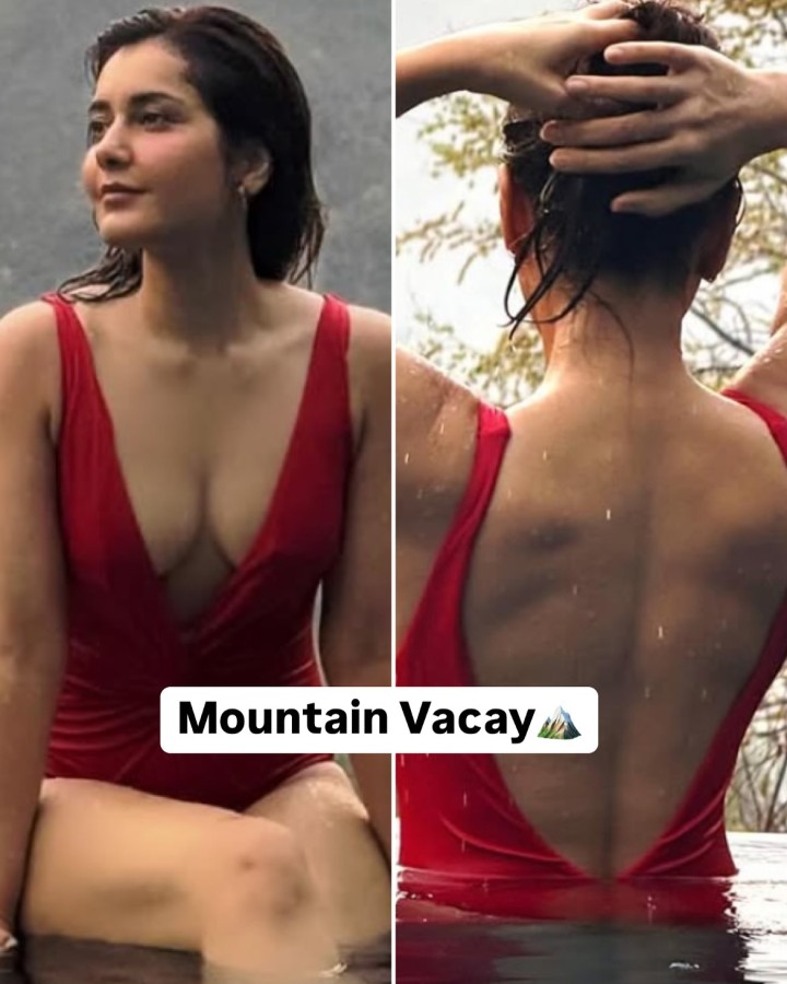 raashii khanna rocks a sexy red bikini during her mountain retreat vacay