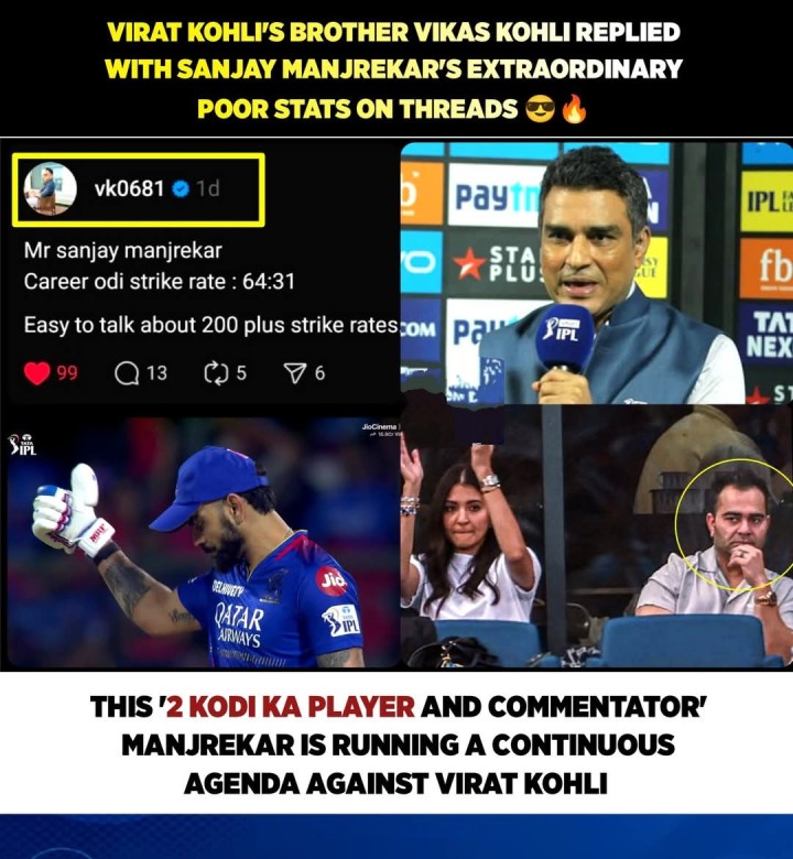 THIS '2 KODI KA PLAYER AND COMMENTATOR' MANJREKAR IS RUNNING A CONTINUOUS AGENDA AGAINST VIRAT KOHLI
