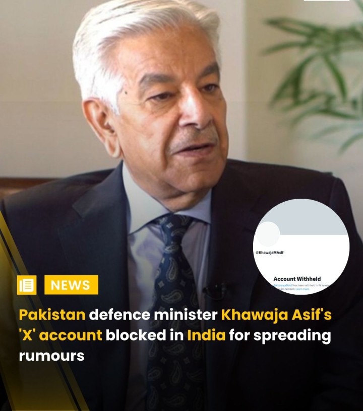 The Indian government has blocked the X account of Pakistan’s defence minister Khawaja Asif for spreading rumours following the Pahalgam terror attack that killed 26 tourists. This comes after Asif claimed an Indian military incursion was imminent. The government had earlier blocked 16 Pakistani YouTube channels for sharing provocative and false content about India.