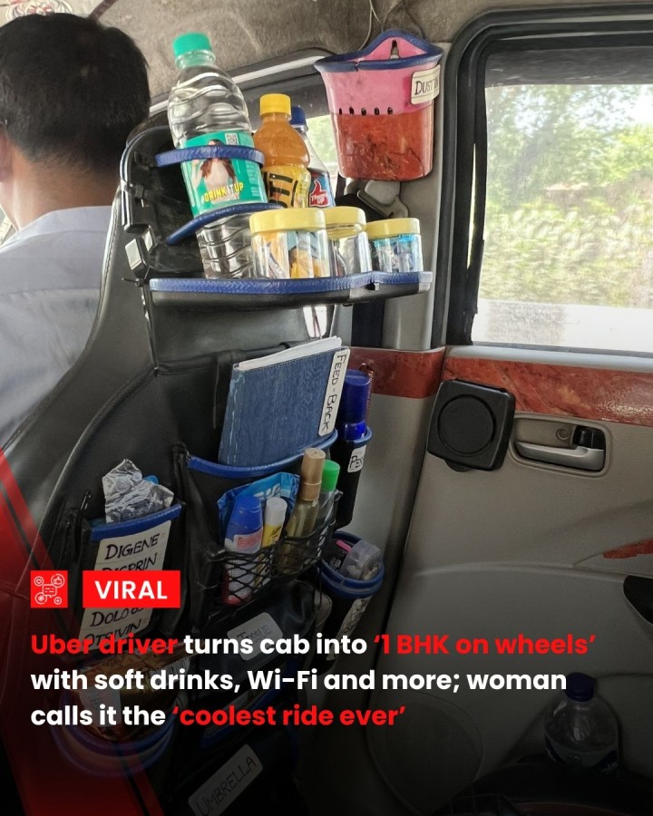 A woman’s Uber ride turned into an unexpectedly delightful experience after she boarded a cab filled with amenities like soft drinks, basic meds, a dustbin, and even Wi-Fi. Shared online, her post about driver Abdul Qadeer’s '1 BHK on wheels' quickly went viral. From shoe polish to a feedback diary, the thoughtful setup left netizens impressed.