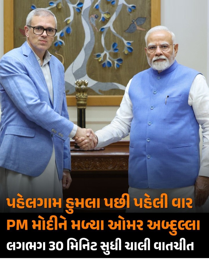 જમ્મુ અને કાશ્મીરના મુખ્યમંત્રી ઓમર અબ્દુલ્લાએ શનિવારે દિલ્હીમાં વડા પ્રધાન નરેન્દ્ર મોદી સાથે મુલાકાત કરી. પહેલગામ આતંકવાદી હુમલા પછી પીએમ મોદી સાથે આ તેમની પહેલી મુલાકાત છે. બંને નેતાઓ વચ્ચેની મુલાકાત લગભગ 30 મિનિટ સુધી ચાલી. બેઠકમાં તાજેતરના પહેલગામ હુમલા અને ત્યારબાદ ઉભી થયેલી સુરક્ષા પરિસ્થિતિ સહિત અનેક મુદ્દાઓ પર વિગતવાર ચર્ચા કરવામાં આવી હોવાનું જાણવા મળ્યું છે.