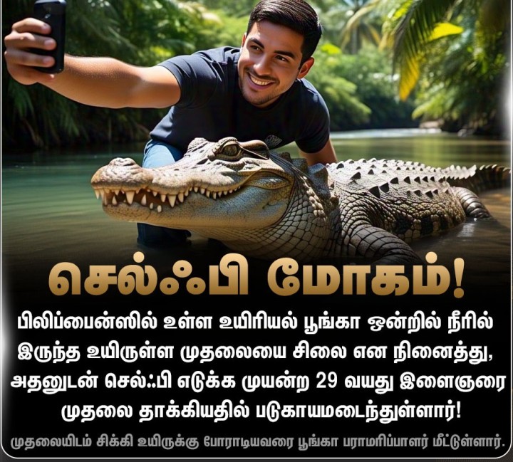 நிஜ முதலையை சிலை என நினைத்த இளைஞர்!