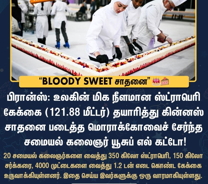 121.88 மீட்டர் நீளத்திற்கு ஸ்ட்ராபெரி கேக்!