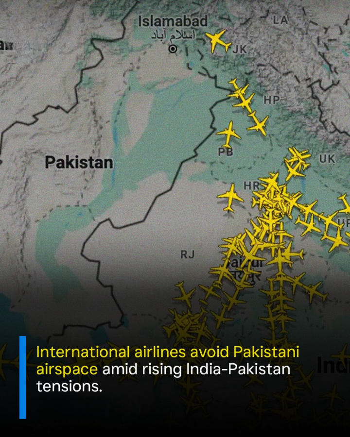 International airlines avoid Pakistani airspace.