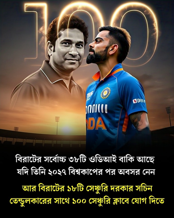 বিরাট কোহলি কি পারবেন শচীনের ১০০টি সেঞ্চুরির রেকর্ড ভাঙতে?