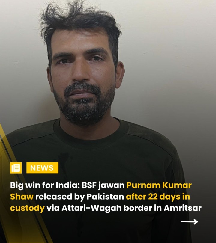 In a major diplomatic breakthrough, BSF jawan Purnam Kumar Shaw was released by Pakistan after spending 22 days in their custody. Shaw had inadvertently crossed the border into Pakistani territory on April 23, 2025, during operational duty in the Ferozepur sector — just a day after the Pahalgam terror attack. The successful handover took place around 10:30 AM at the Joint Check Post at Attari-Wagah border in Amritsar. The BSF credited consistent efforts, including flag meetings and communication