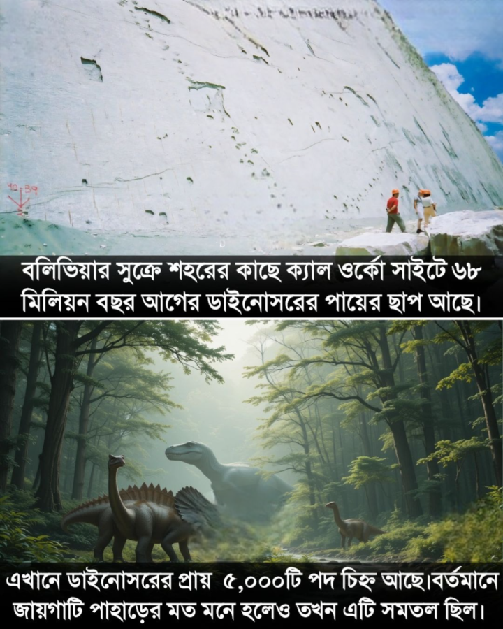 ৬৮ মিলিয়ন বছর আগের ডাইনোসরের পায়ের ছাপ।