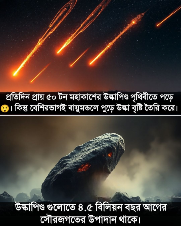 প্রতিদিন প্রায় ৫০ টন মহাকাশের উল্কাপিণ্ড পৃথিবীতে পড়ে।