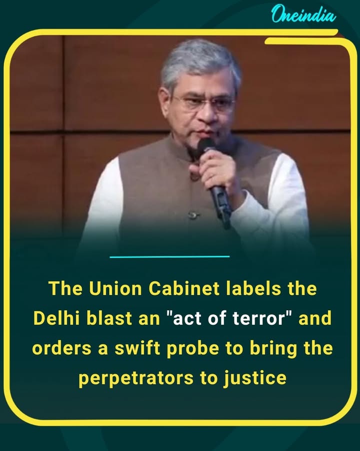The Union Cabinet labels the Delhi blast an 'act of terror' and orders a swift probe to bring the perpetrators to justice