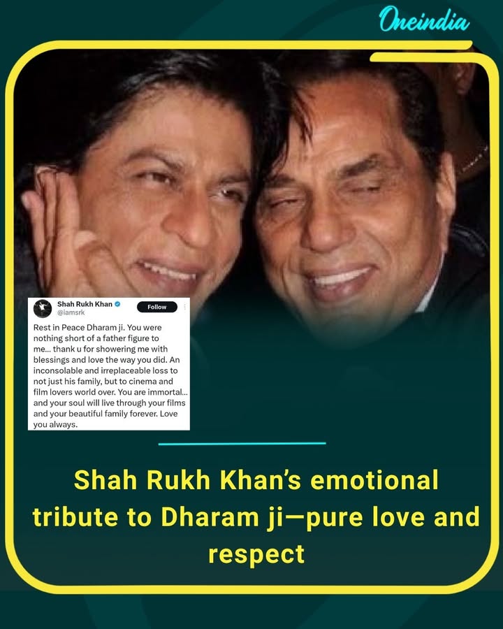 Shah Rukh Khan’s emotional tribute to Dharam ji—pure love and respect