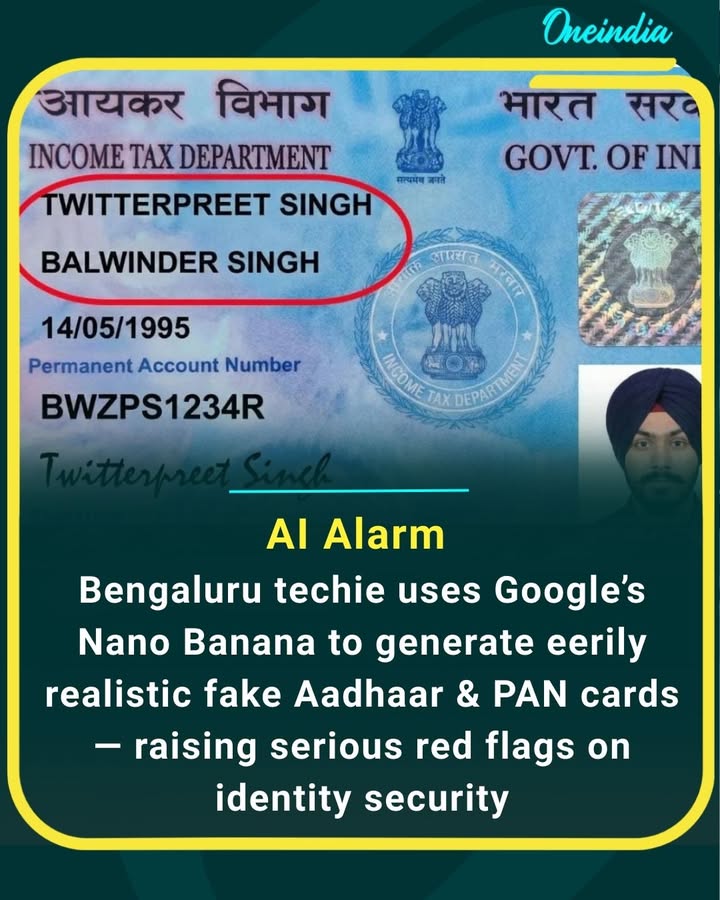 AI Alarm: Bengaluru techie uses Google’s Nano Banana to generate eerily realistic fake Aadhaar & PAN cards — raising serious red flags on identity security