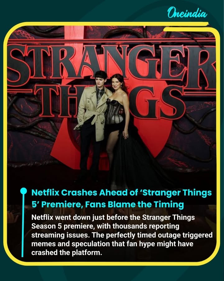 Netflix suffered a major outage just hours before the much-awaited premiere of Stranger Things Season 5, leaving over 14,000 users in the US unable to stream. Many reported video playback and server issues, with some glitches also seen in India. The timing sparked a meme storm online, with fans joking—and some insisting—that the massive hype around Stranger Things may have “broken” Netflix.