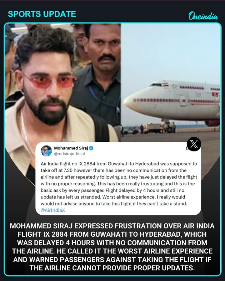 Air India flight IX 2884 from Guwahati to Hyderabad was delayed by 4 hours, leaving passengers frustrated due to no proper communication from the airline. Repeated follow-ups yielded no clear explanation, with travelers describing it as a very poor experience. Notably, cricketer Mohammed Siraj was among those affected.