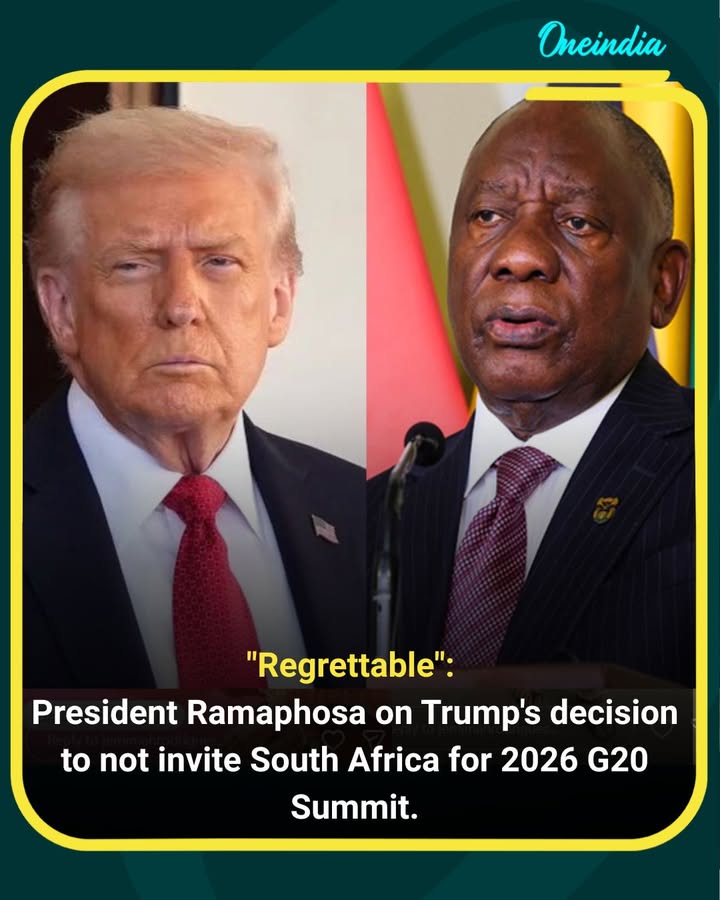South African President Cyril Ramaphosa described former US President Donald Trump’s decision to not invite South Africa to the 2026 G20 Summit as “regrettable,” expressing disappointment over the move and highlighting the importance of inclusive global dialogue.