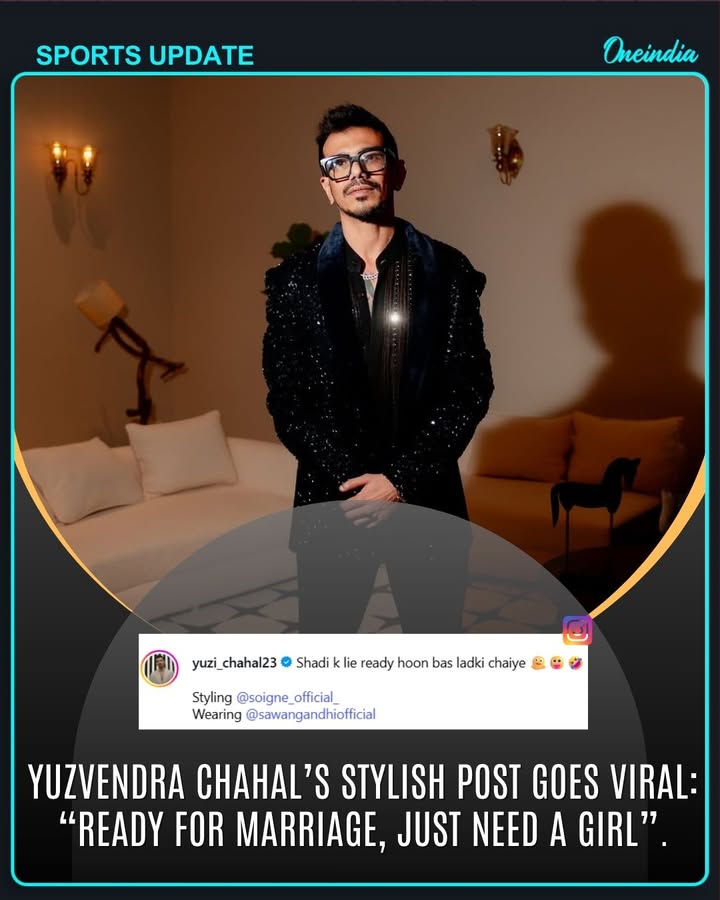 Indian cricketer Yuzvendra Chahal shared a set of stylish photos on Instagram, flaunting a striking black royal outfit. With a touch of humour, he captioned the post: “Ready for marriage, just need a girl.”