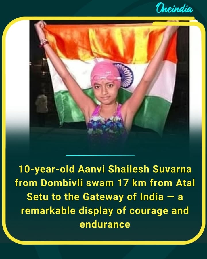 10-year-old Aanvi Shailesh Suvarna from Dombivli swam 17 km from Atal Setu to the Gateway of India — a remarkable display of courage and endurance