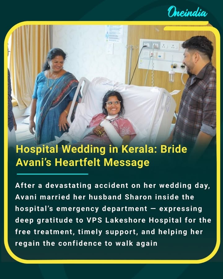 After a devastating accident on her wedding day, Avani married her husband Sharon inside the hospital’s emergency department — expressing deep gratitude to VPS Lakeshore Hospital for the free treatment, timely support, and helping her regain the confidence to walk again