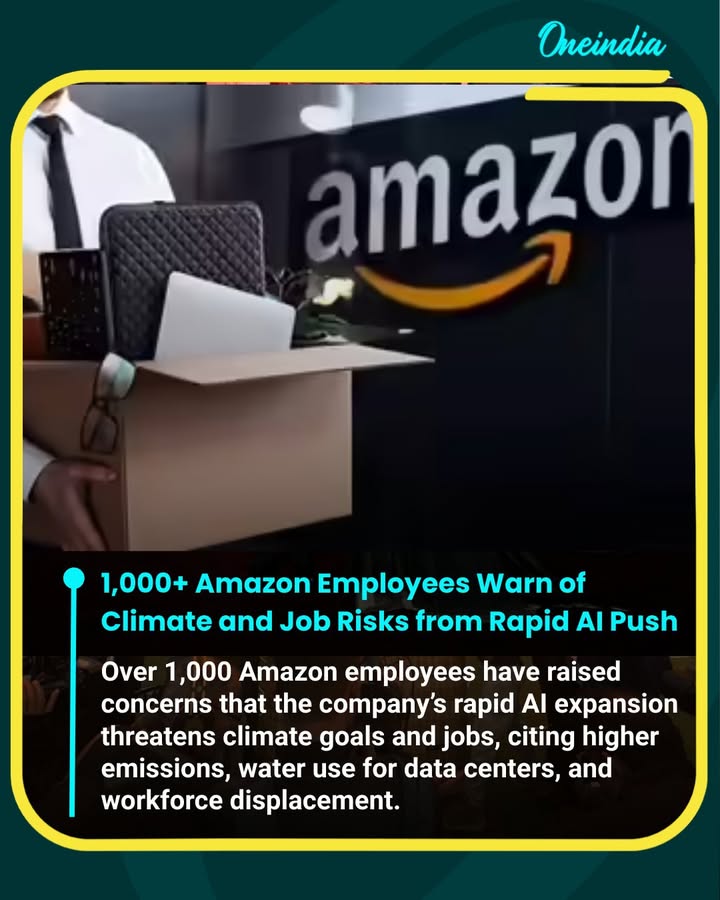 Over 1,000 Amazon employees have signed an open letter warning that the company’s rapid AI development could have severe consequences. They claim Amazon is prioritizing AI dominance over climate goals and its human workforce, citing rising emissions, high water usage for data centers, and potential job losses.
