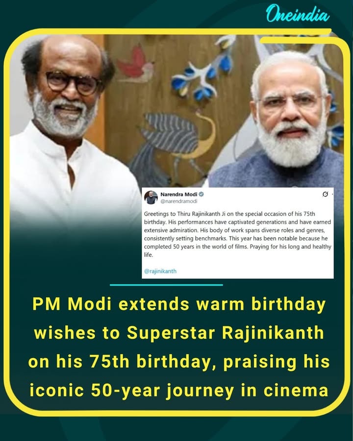 PM Modi extends warm birthday wishes to Superstar Rajinikanth on his 75th, praising his iconic 50-year journey in cinema