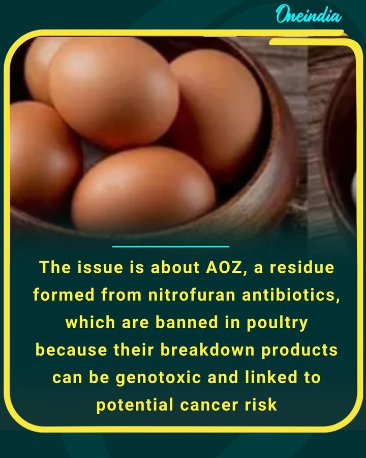 The issue is about AOZ, a residue formed from nitrofuran antibiotics, which are banned in poultry because their breakdown products can be genotoxic and linked to potential cancer risk