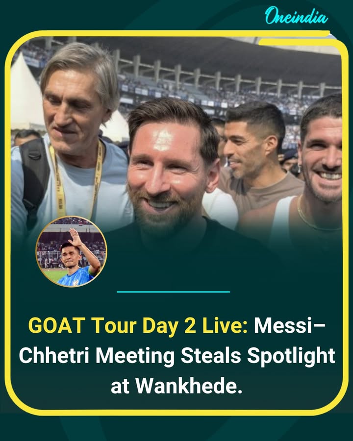 Day 2 of the GOAT Tour of India turned special as football legend Lionel Messi met Indian icon Sunil Chhetri at Mumbai’s Wankhede Stadium, with cricket great Sachin Tendulkar also in attendance. The star-studded moment thrilled fans, celebrating the coming together of global sporting legends.