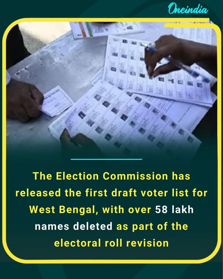 The Election Commission has released the first draft voter list for West Bengal, with over 58 lakh names deleted as part of the electoral roll revision