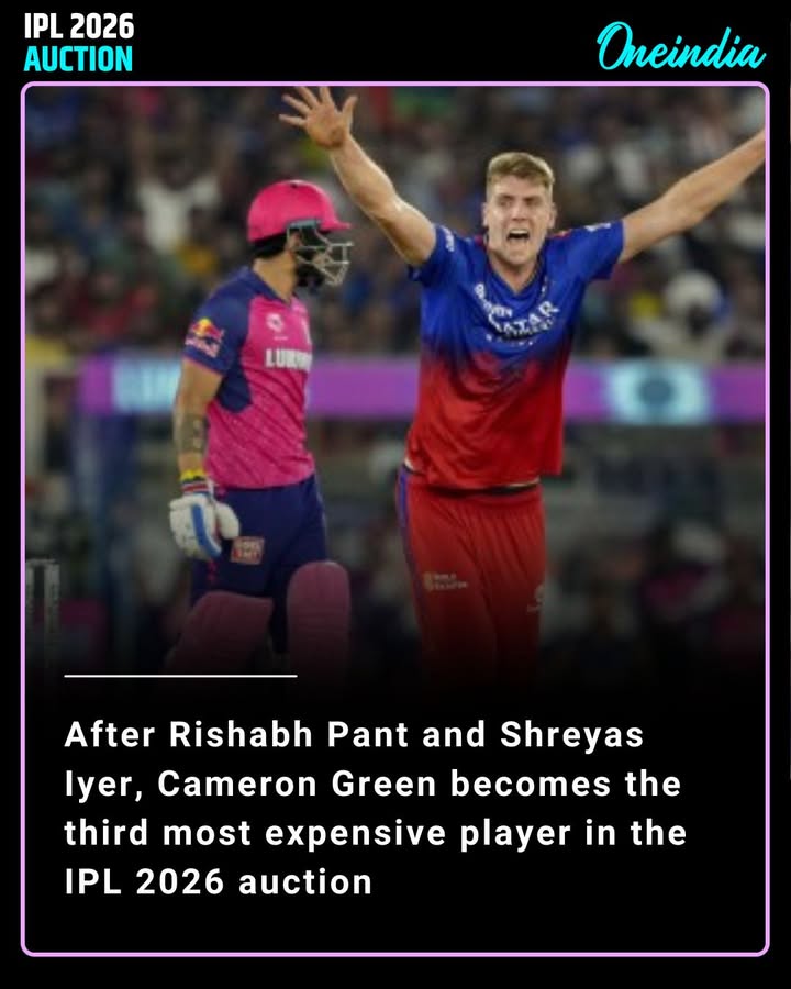 After Rishabh Pant and Shreyas Iyer, Cameron Green becomes the third most expensive player in the IPL 2026 auction