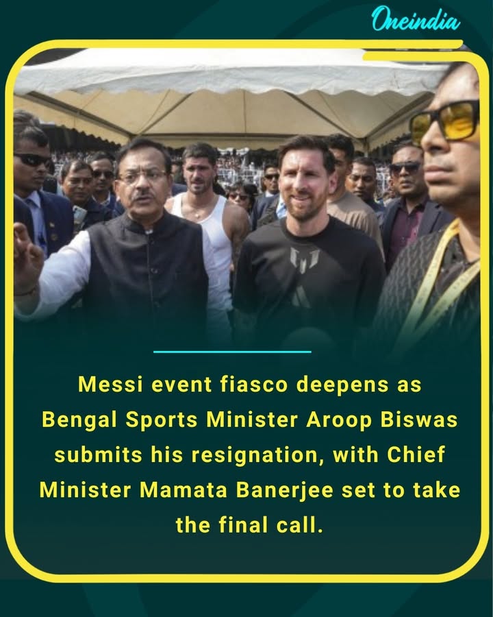 Messi event fiasco deepens as Bengal Sports Minister Aroop Biswas submits his resignation, with Chief Minister Mamata Banerjee set to take the final call.