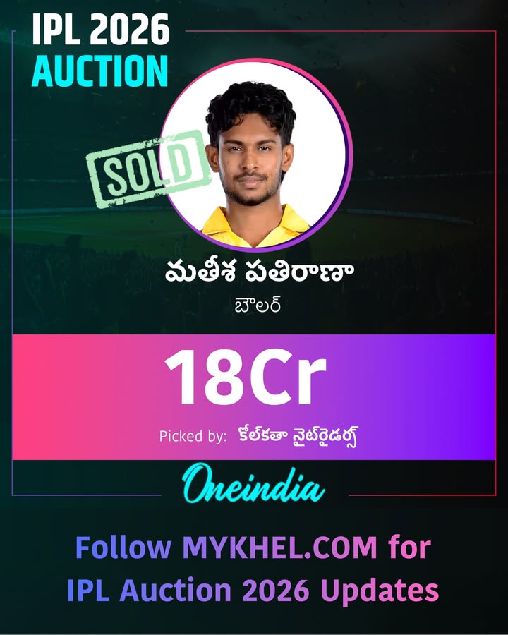 18 కోట్లకు మతీశ పతిరాణాను ని సొంతం చేసుకున్న కోల్‌కతా నైట్‌రైడర్స్