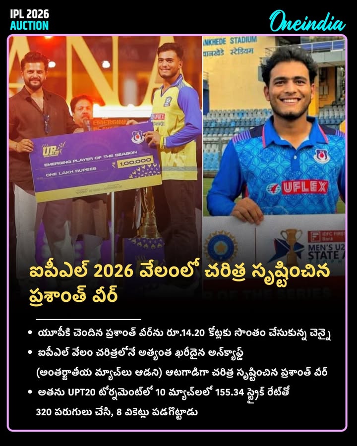 🚨 ఐపీఎల్ 2026 వేలంలో చరిత్ర సృష్టించిన ప్రశాంత్ వీర్ 🚨