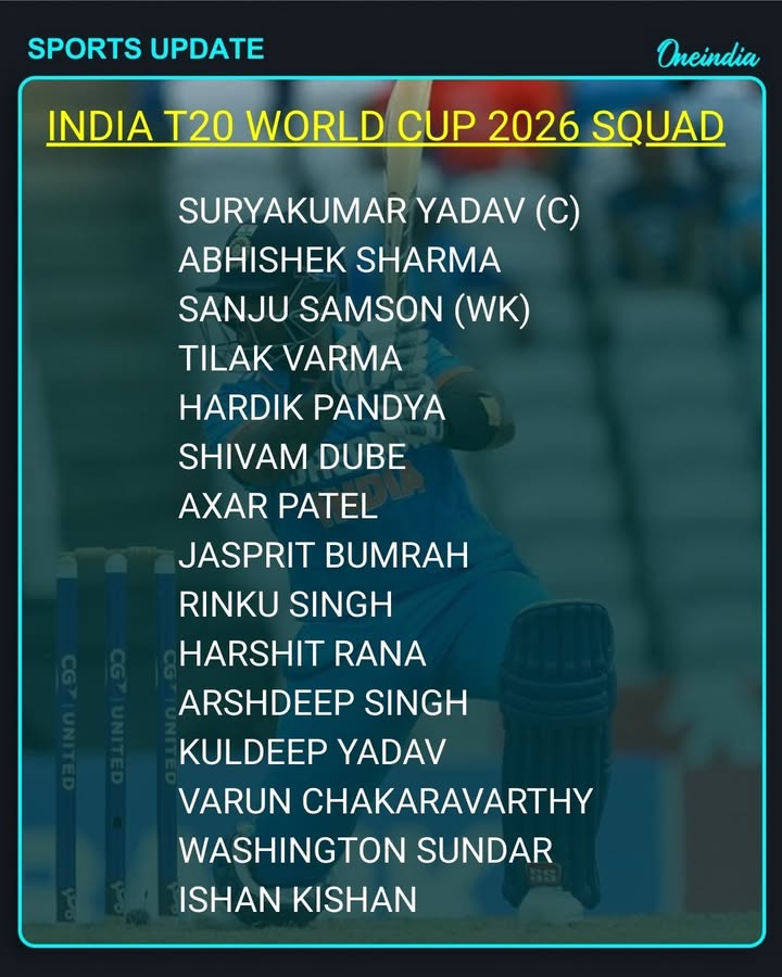 India’s T20 World Cup 2026 Squad 
Suryakumar Yadav leads a power-packed Team India with a perfect mix of experience, youth, and match-winners as the Men in Blue gear up for the ICC T20 World Cup 2026.