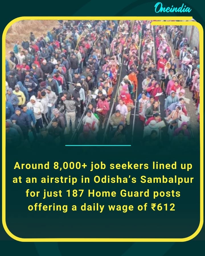 Around 8,000+ job seekers lined up at an airstrip in Odisha’s Sambalpur for just 187 Home Guard posts offering a daily wage of ₹612