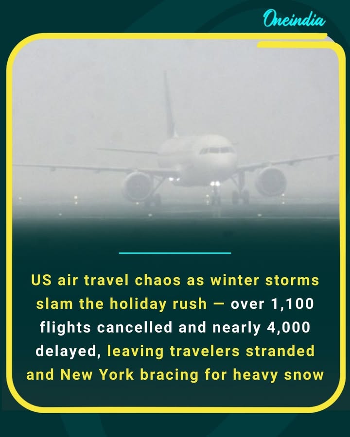 US air travel chaos as winter storms slam the holiday rush — over 1,100 flights cancelled and nearly 4,000 delayed, leaving travelers stranded and New York bracing for heavy snow
