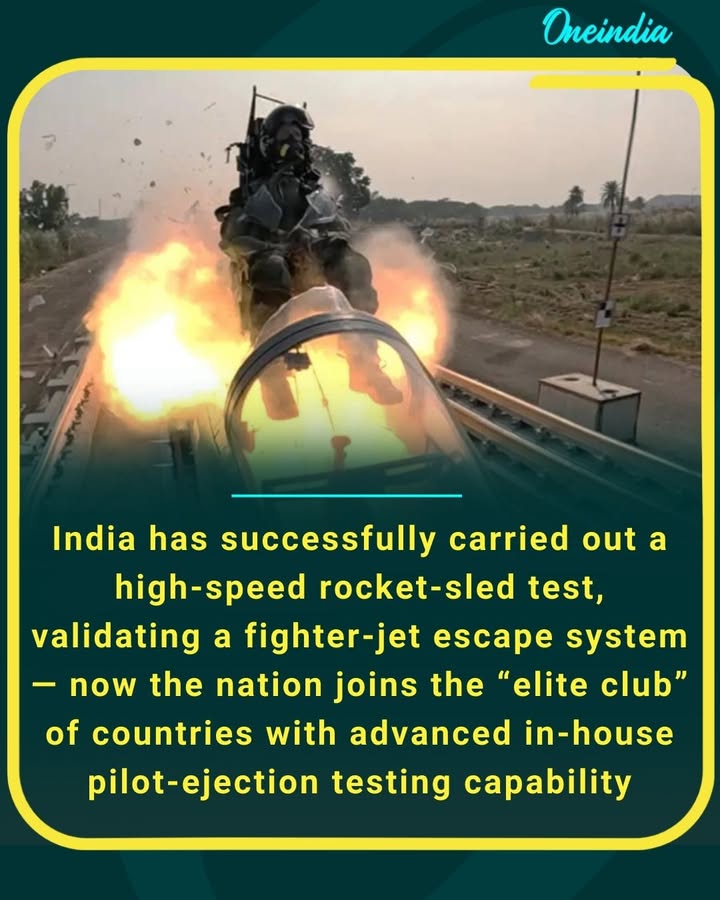 India has successfully carried out a high-speed rocket-sled test, validating a fighter-jet escape system — now the nation joins the “elite club” of countries with advanced in-house pilot-ejection testing capability.