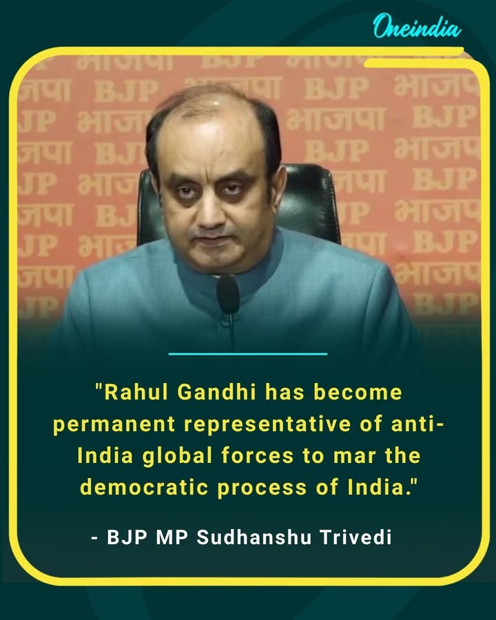 'Rahul Gandhi has become permanent representative of anti- India global forces to mar the democratic process of India.'
- BJP MP Sudhanshu Trivedi