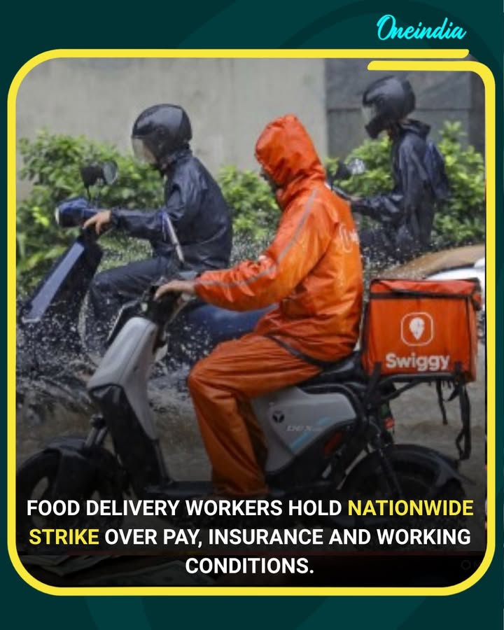 Food delivery workers hold nationwide strike over pay, insurance and working conditions.