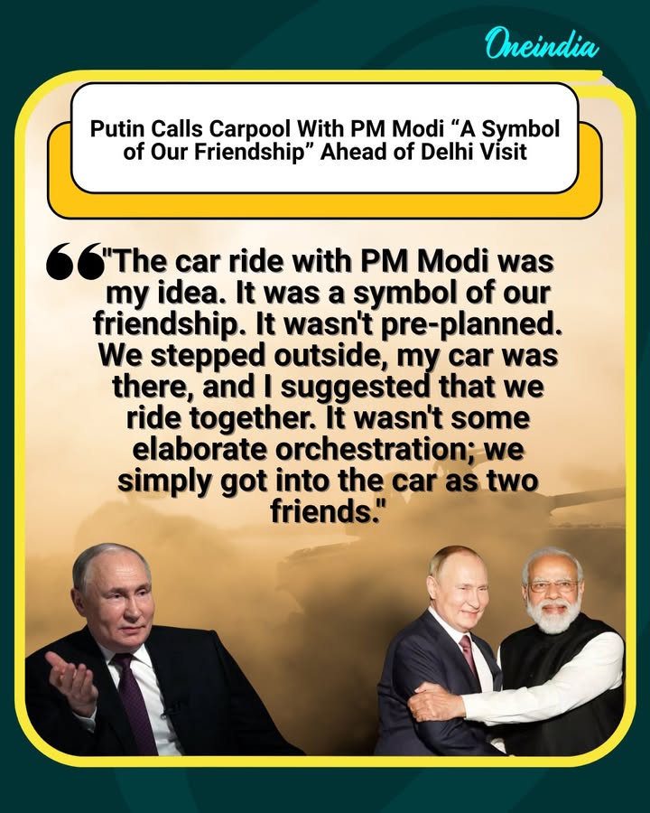 Ahead of his historic state visit to Delhi, Russian President Vladimir Putin told India Today that his spontaneous carpool with Prime Minister Narendra Modi during the SCO Summit in China was entirely his idea. Calling it “a symbol of our friendship,” Putin said the moment was unplanned and natural, with the two leaders discussing summit matters and continuing their conversation even after the ride ended.