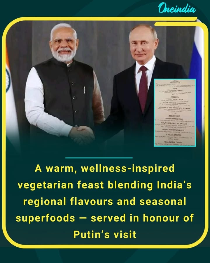 A warm, wellness-inspired vegetarian feast blending India’s regional flavours and seasonal superfoods — served in honour of Putin’s visit