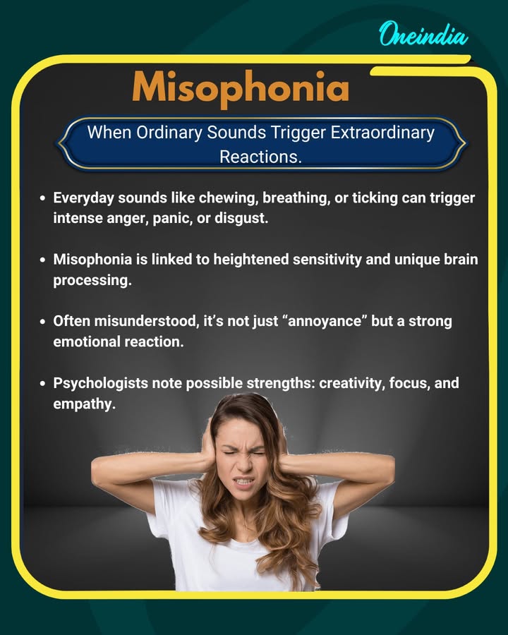 Misophonia, a condition where common sounds like chewing, breathing, or ticking clocks spark intense irritation or anger, is increasingly gaining attention. While often challenging, experts suggest this heightened sound sensitivity can also be linked to creativity, empathy, and unique ways of experiencing the world.