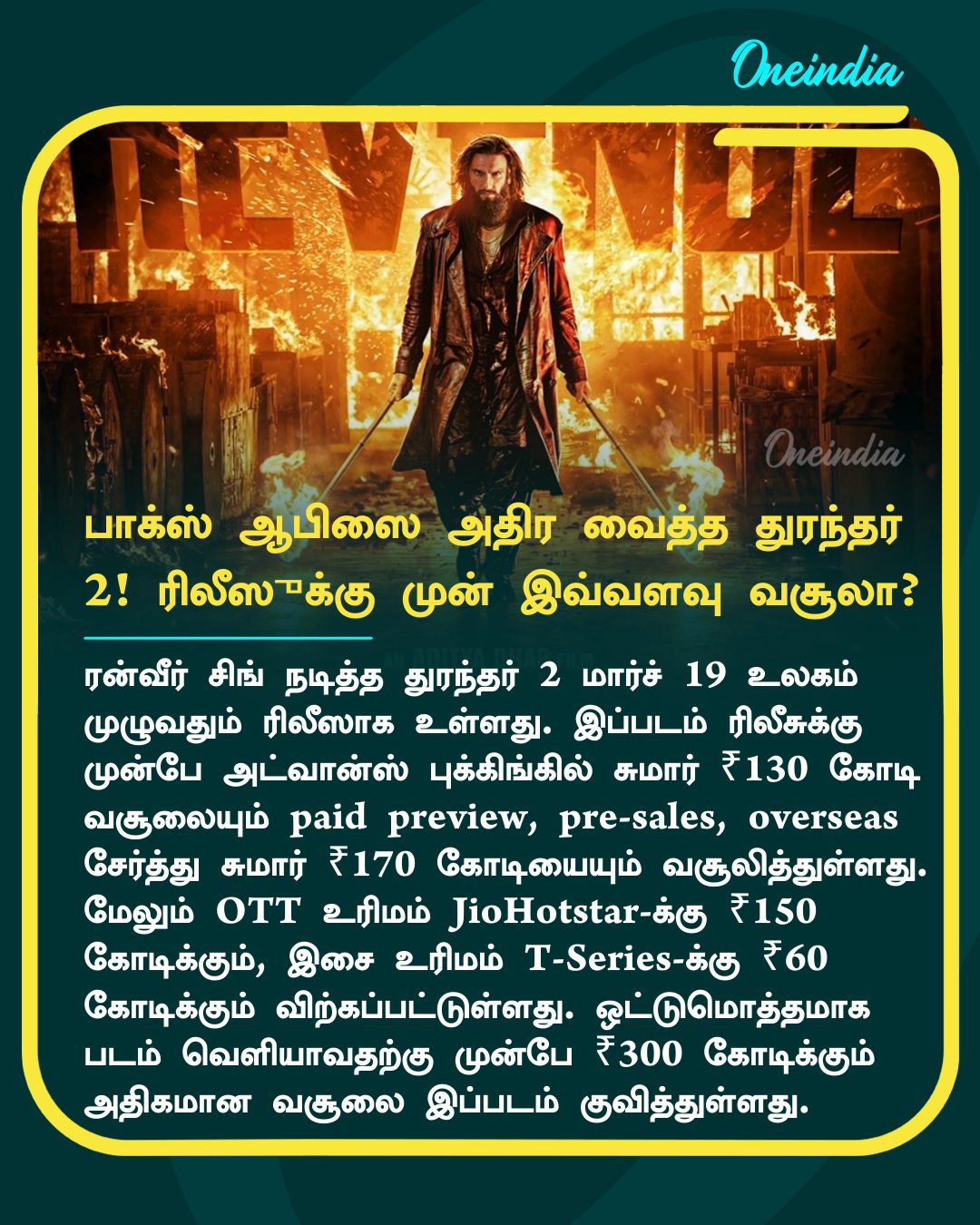 Dhurandhar 2: பாக்ஸ் ஆபிஸை அதிர வைத்த ரன்வீர் சிங்..! படம் ரிலீஸுக்கு முன்பே இத்தனை கோடி வசூலா?