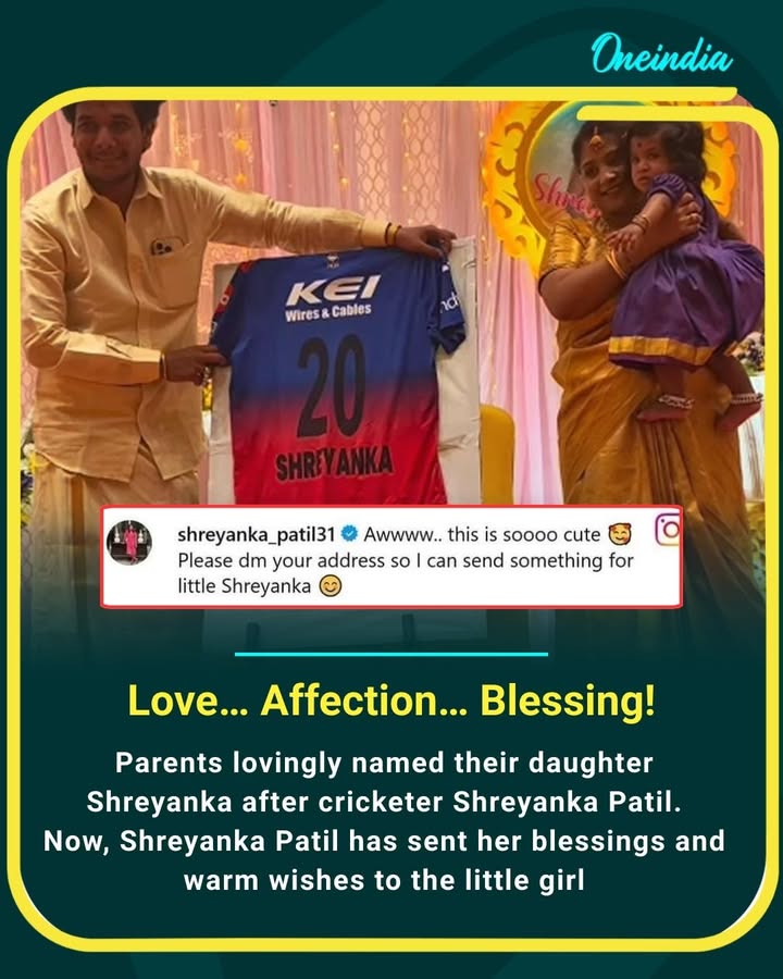 Parents lovingly named their daughter Shreyanka after cricketer Shreyanka Patil.
Now, Shreyanka Patil has sent her blessings and warm wishes to the little girl