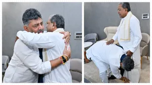 DK Shivakumar Hugs, Touches Siddaramaiah's Feet At 'Breakfast Meeting' Amid Leadership Change Buzz