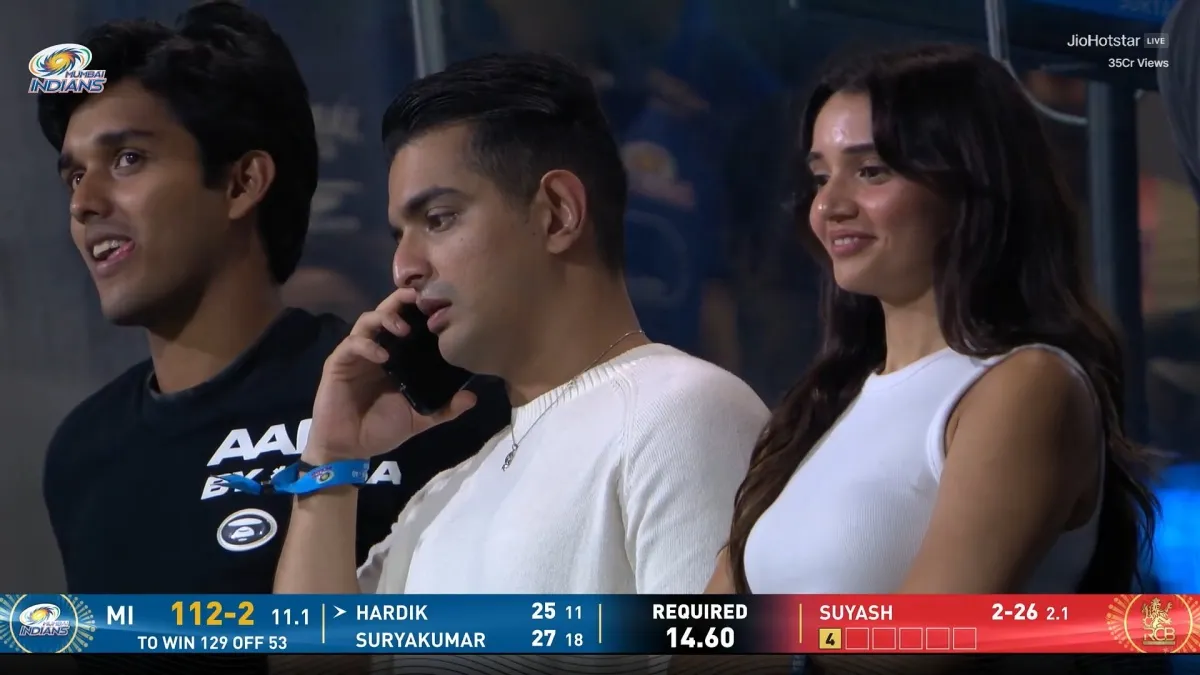 Juhi Bhatt with YouTuber and podcaster Ranveer Allahbadia at Cricket Stadium watching ipl