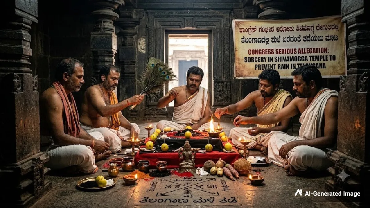 Black Magic: ತೆಲಂಗಾಣದಲ್ಲಿ ಮಳೆ ಬರದಂತೆ ತಡೆಯಲು ಶಿವಮೊಗ್ಗ ದೇಗುಲದಲ್ಲಿ ಮಾಟ ಮಂತ್ರ: ಕಾಂಗ್ರೆಸ್ ಗಂಭೀರ ಆರೋಪ