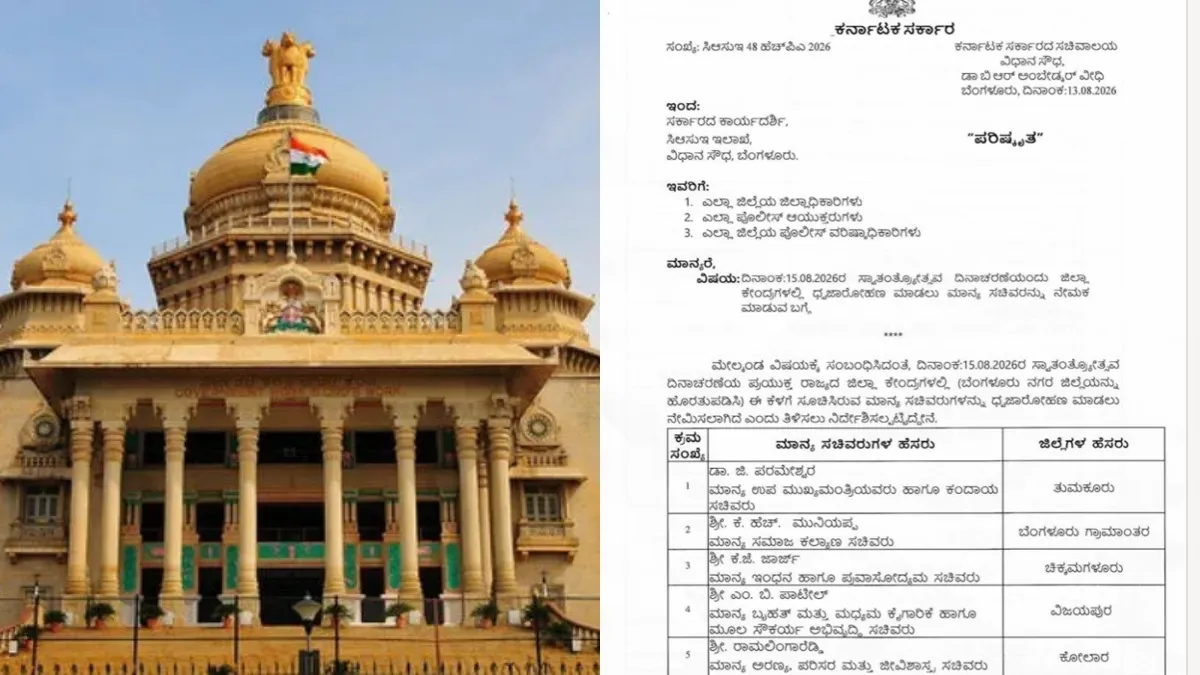 ಸ್ವಾತಂತ್ರ್ಯ ದಿನಾಚರಣೆ: ನಿಮ್ಮ ಜಿಲ್ಲೆಯಲ್ಲಿ ಧ್ವಜಾರೋಹಣ ಮಾಡಲಿರುವ ಸಚಿವರು ಯಾರು? ಇಲ್ಲಿದೆ ಪಟ್ಟಿ