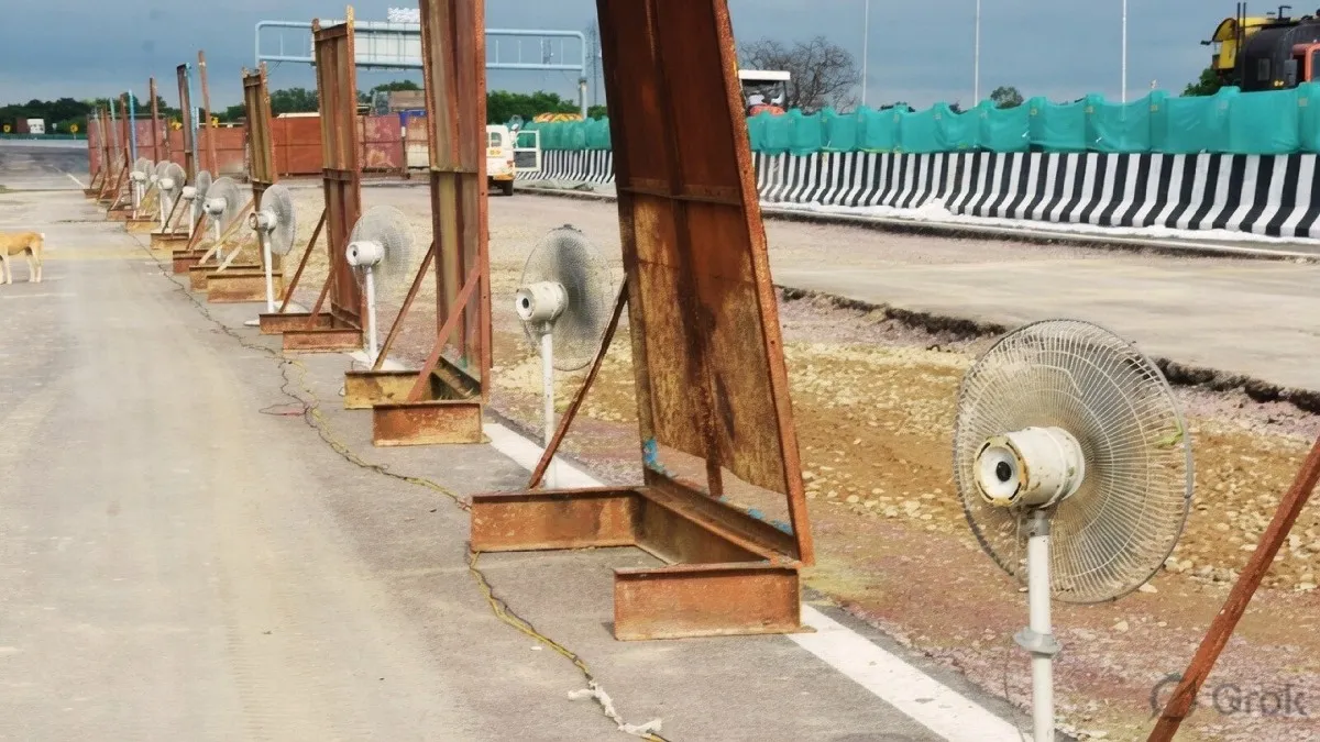 ಮಳೆಯಿಂದ ರಸ್ತೆ ಒದ್ದೆ… ಈಗ ಫ್ಯಾನ್‌ ಗಾಳಿಯಲ್ಲಿ ಒಣಗಿಸುವ ‘ಮಹಾ ಪ್ಲಾನ್‌’: ಫ್ಯಾನ್‌ ಹಿಡಿದು ಬಂದ ಅಧಿಕಾರಿಗಳು!