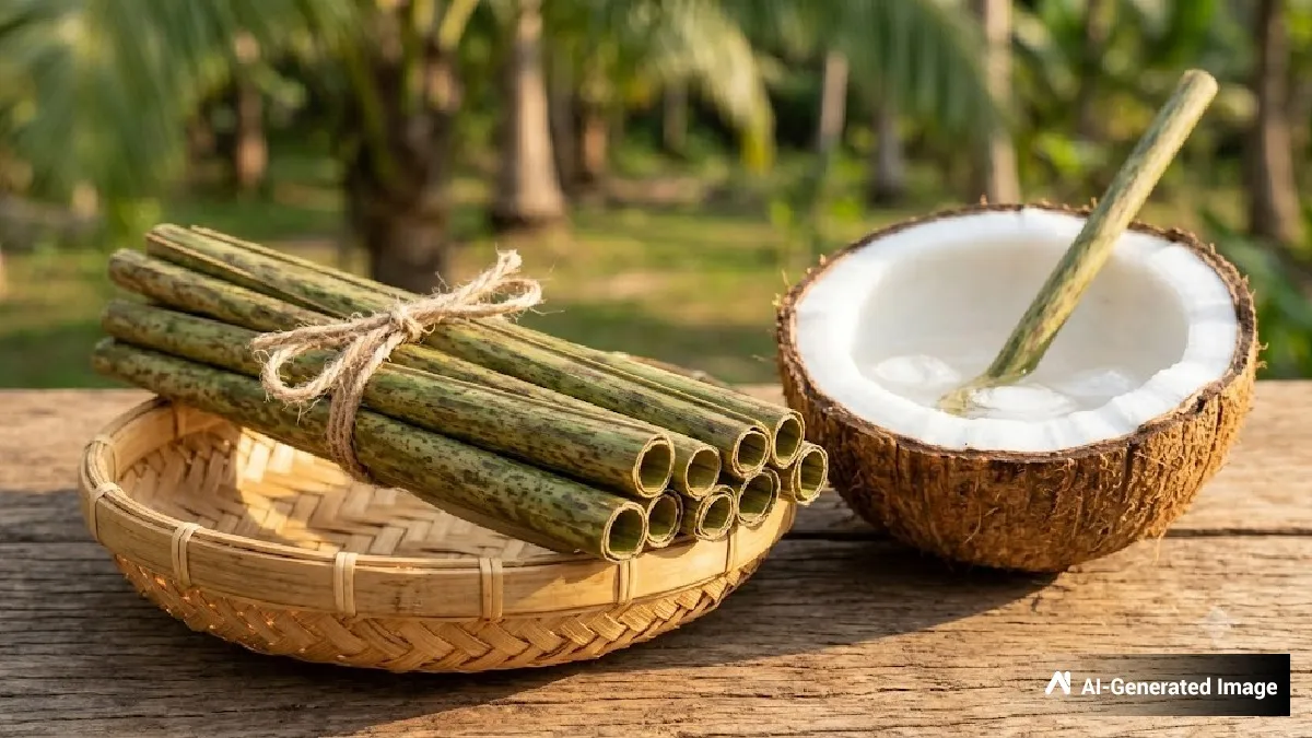 Coconut leaf straw : ಒಣಗಿ ಬಿದ್ದ ತೆಂಗಿನ ಗರಿಯಿಂದಲೇ ಸ್ಟ್ರಾ ತಯಾರಿಕೆ; ಕಸದಿಂದ ರಸ ತೆಗೆದ ಪ್ರಾಧ್ಯಾಪಕ