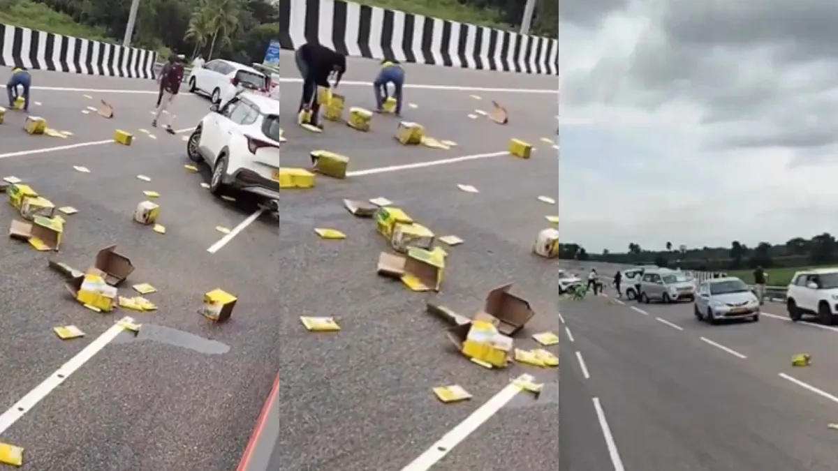 ಬೆಂಗಳೂರು-ಮೈಸೂರು ಎಕ್ಸ್‌ಪ್ರೆಸ್‌ವೇನಲ್ಲಿ ಎಣ್ಣೆ ಪ್ಯಾಕೇಟ್‌ಗಳು, ನಿಲ್ಲಿಸಿ ಅಣ್ಣ ಗಾಡಿ!, ಕಾರು ಸವಾರರು ದಿಲ್‌ಖುಷ್ Video